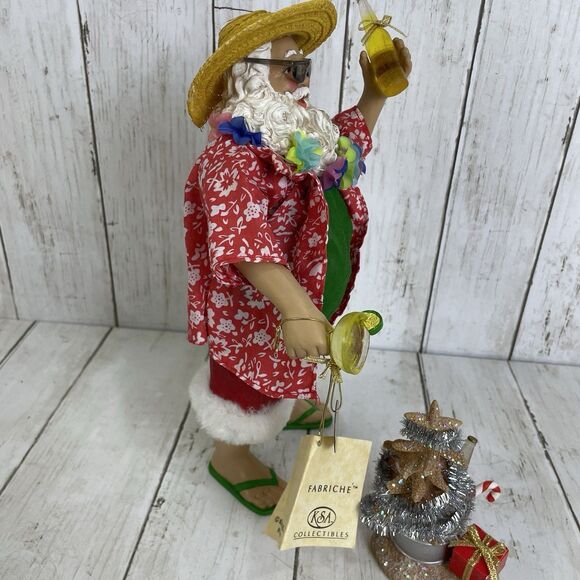 Kurt S. Adler Fabriche Santa Clause On Vacation With Drinks Figure Tropical Tree - Picture 5 of 10